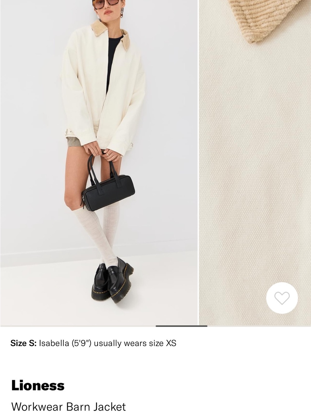 Lioness Cream Workwear Barn Jacket with Tan Corduroy Collar